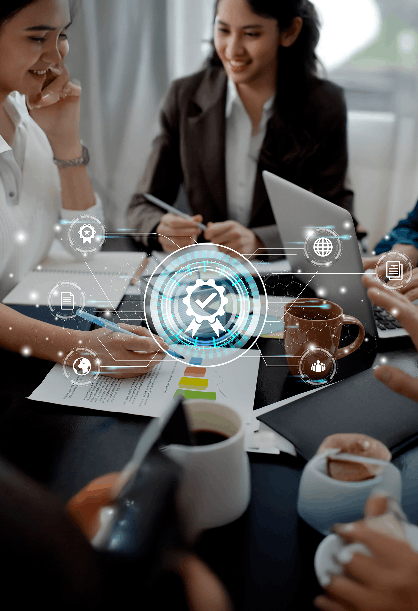 Team collaborating with governed service data and workflows.