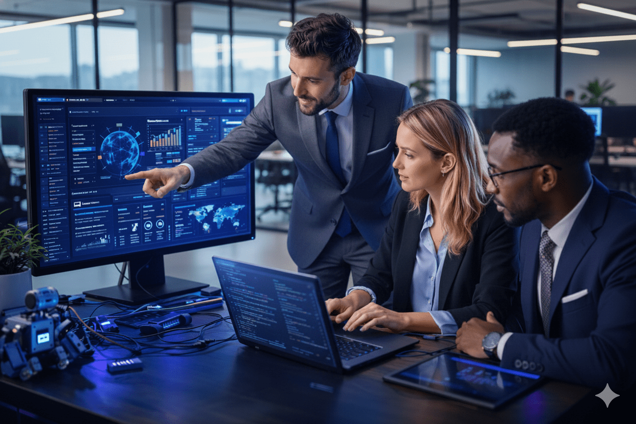 Team reviewing automated ticket assignment logic and workflow configuration in real time
