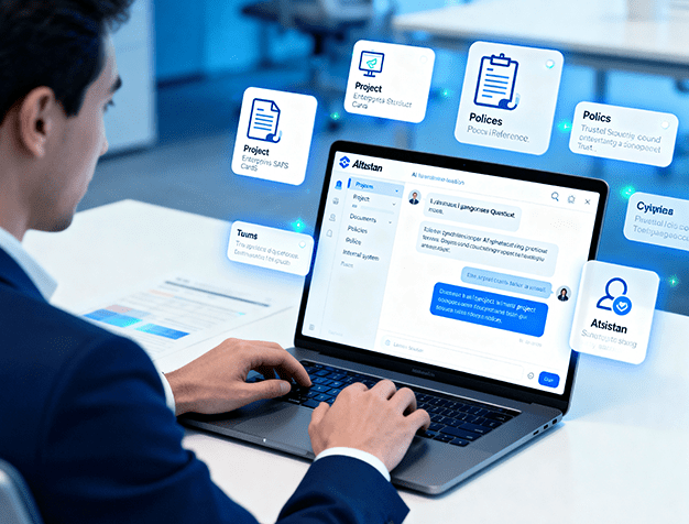 Rovo Chat interface showing AI-powered conversational access to organizational knowledge across projects, documents, and tools.